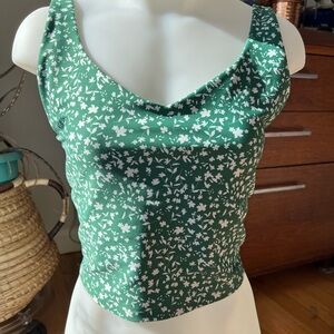 Green Floral Longline Sports Bra/Tank Top